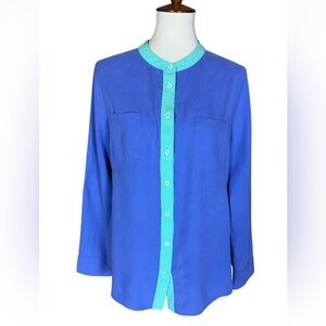 Soft Surroundings silk blouse Periwinkle with sea foam green trim Size Large
